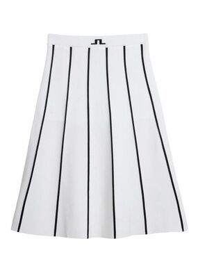 Women's White A-Line Skirt with Black Vertical Stripes